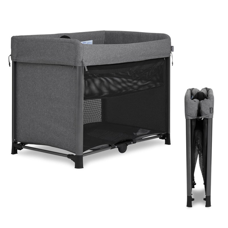 Evolur Zane Portable Playard with Instant Fold, Removable Mattress Cover & Full-Size Zipper Bassinet â€“ Lightweight Travel Crib for Infant (0â€“18â€¯Months) Grey - Image 1