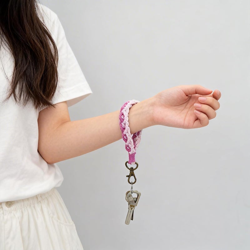 Moydolo Macrame Boho Keychain Bracelet Holder Handmade Keychain Wristlet Key Chain Wrist Lanyard for Women Girls - Image 4