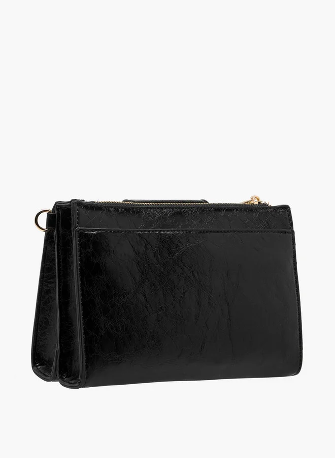 Le Confort Women Textured Crossbody Bag with Detachable Strap and Zip Closure