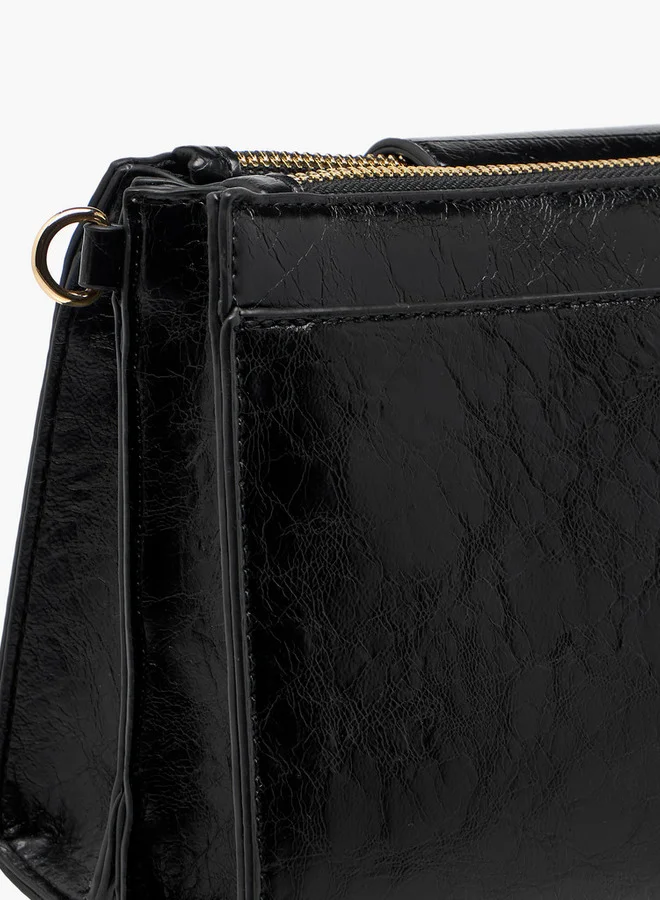 Le Confort Women Textured Crossbody Bag with Detachable Strap and Zip Closure