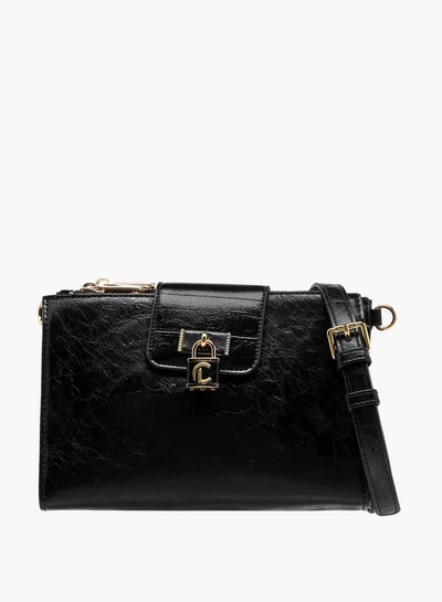Le Confort Women Textured Crossbody Bag with Detachable Strap and Zip Closure