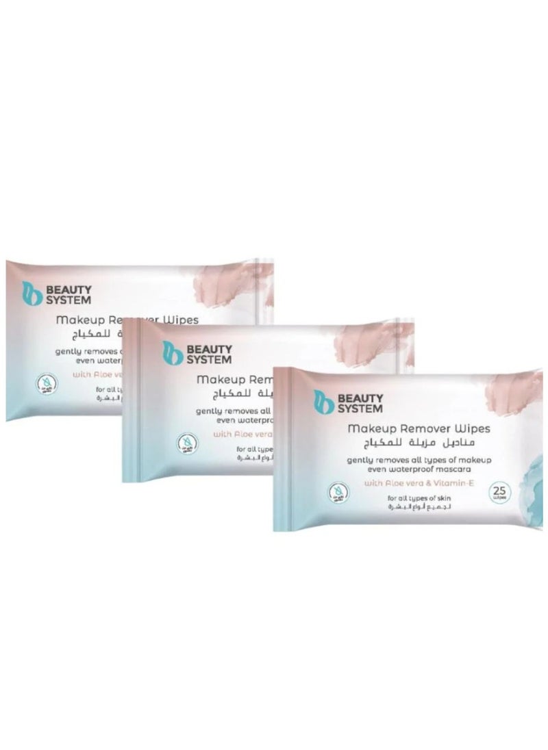 BEAUTY SYSTEM Makeup Remover Wipes for All Skin Types 25 Wipes 3 Pieces 