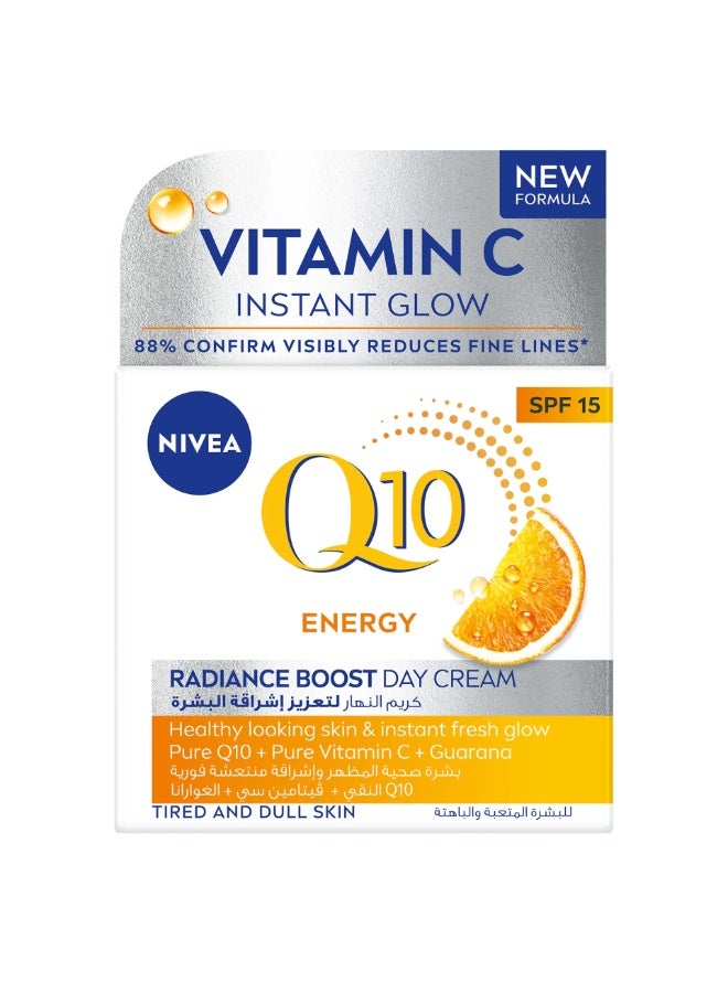 Nivea Q10 Plus C Anti-Wrinkle and Energy Radiance Boost Day Face Cream with Vitamin C SPF 15 50 ml - Image 1