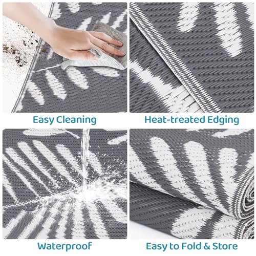 StepRite Outdoor Rug, Patio Rug, Plastic Straw Camping Rugs, Large Waterproof Area Rug and Mat for Outdoors, RV, Patio, Backyard, Deck, Porch, Beach, Balcony, (5'x 8', White&Gray) - Image 4