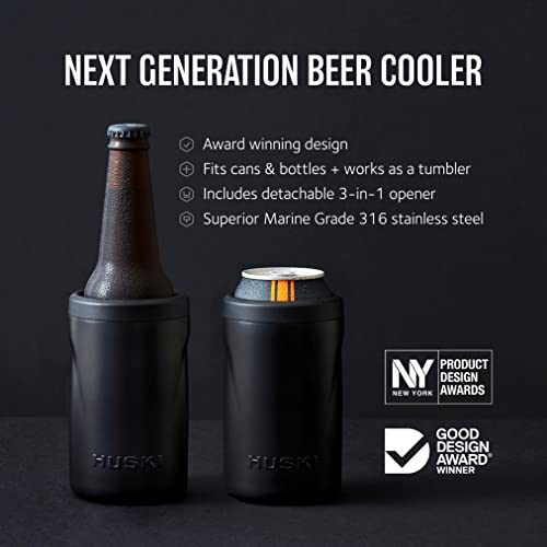Huski Beer Cooler 2.0 | NEW | Premium Can and Bottle Holder | Triple Insulated Marine Grade Stainless Steel | Detachable 3-in-1 Opener | Works as a Tumbler | Best Gifts for Beer Lovers (Black) - Image 2