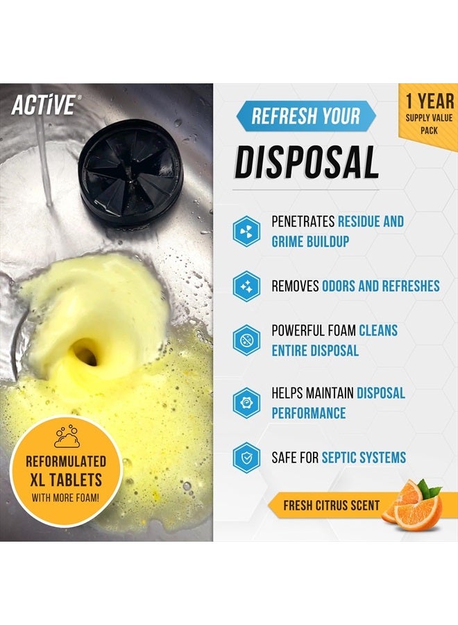 Active Garbage Disposal Cleaner Deodorizer Tablets - 24 Pack, New Powerful XL Foaming Tablet - Fresh Citrus Foam Sink Garburator Disposer Freshener, Natural Kitchen Drain Cleaning Care - 1 Year Supply - Image 2