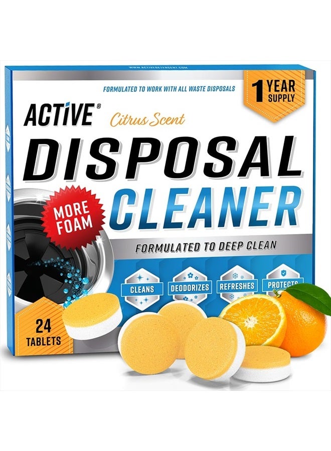 Active Garbage Disposal Cleaner Deodorizer Tablets - 24 Pack, New Powerful XL Foaming Tablet - Fresh Citrus Foam Sink Garburator Disposer Freshener, Natural Kitchen Drain Cleaning Care - 1 Year Supply - Image 1