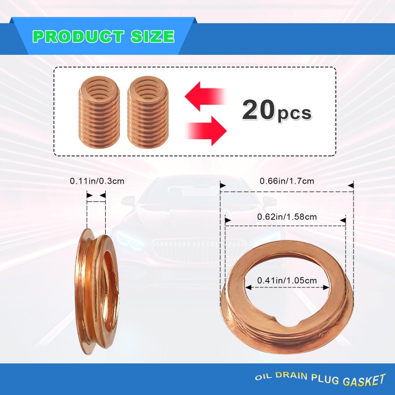 CmeRto 20Pcs Oil Drain Plug Gasket, Copper Crush Washer Compatible with Nissan/Infiniti G35 G37 Nissan - Rogue Sentra Xterra Altima Frontier Armada Jukes 350Z OEM 11026-JA00A - Image 2
