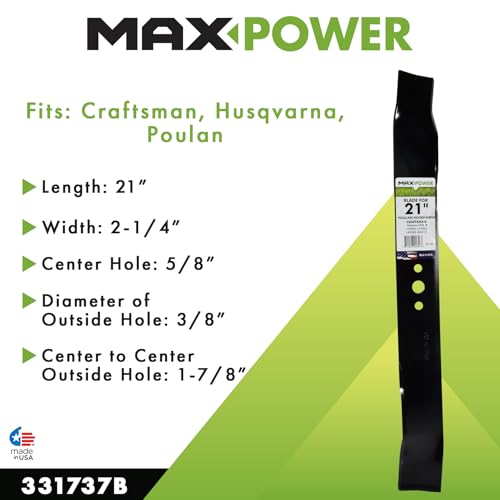 MaxPower 331737B Mulching Blade for Many 21 in. Cut Craftsman, Husqvarna, Poulan Mowers, Replaces OEM no. 165833, 175052, 406712, 532175064, 594893001, 175064 - Image 2