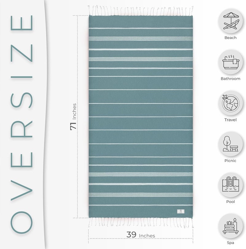 Ossano Turkish Beach Towel Striped & Compact Oversized (39" x 71") - Quick Dry, Versatile and Functional as Picnic and Travel Blanket, Bath, Gym and Pool Towel, Yoga Mat - Oil Blue - Image 3