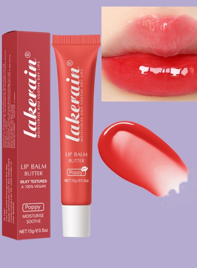 lakerain Lip Butter Balm Moisture Hydration Lip Butter Gloss Sheer Tinted Lip Mask and Lip Balm Long Lasting Hydration and Moisturization Soothing Lip Treatment Care Makeup Shine Lip Glow Oil 04 Poppy - Image 1