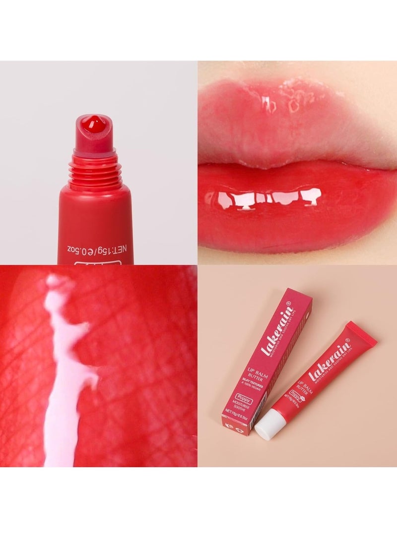lakerain Lip Butter Balm Moisture Hydration Lip Butter Gloss Sheer Tinted Lip Mask and Lip Balm Long Lasting Hydration and Moisturization Soothing Lip Treatment Care Makeup Shine Lip Glow Oil 04 Poppy - Image 2