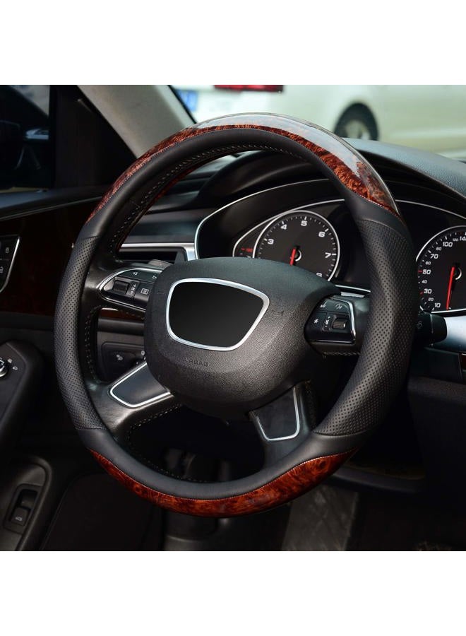 KAFEEK Wood Grain Steering Wheel Cover, Universal 15 inch, Microfiber Leather,Anti-Slip, Odorless - Image 3
