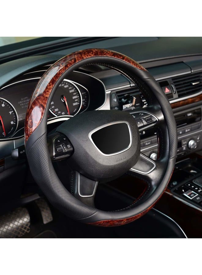 KAFEEK Wood Grain Steering Wheel Cover, Universal 15 inch, Microfiber Leather,Anti-Slip, Odorless - Image 1