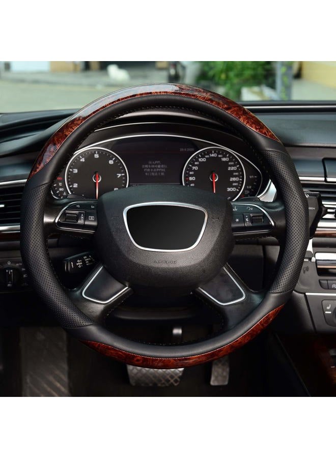 KAFEEK Wood Grain Steering Wheel Cover, Universal 15 inch, Microfiber Leather,Anti-Slip, Odorless - Image 2