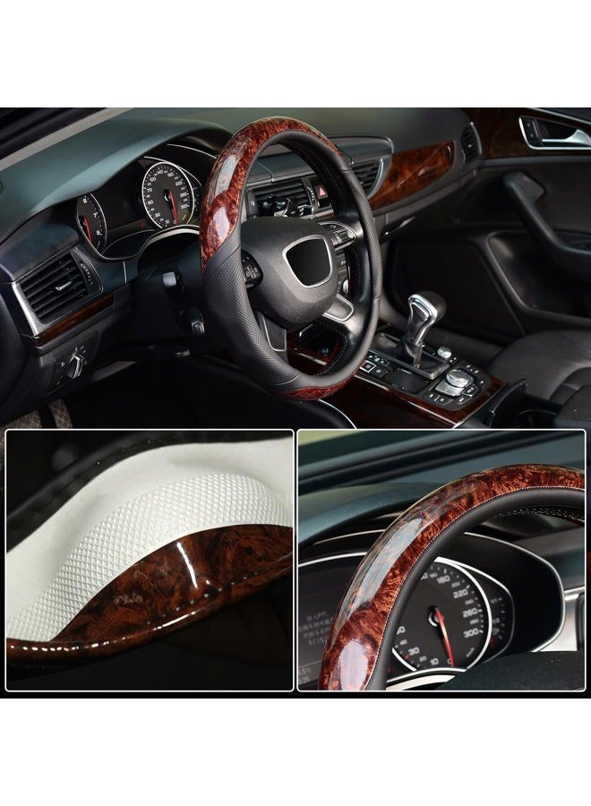 KAFEEK Wood Grain Steering Wheel Cover, Universal 15 inch, Microfiber Leather,Anti-Slip, Odorless - Image 4