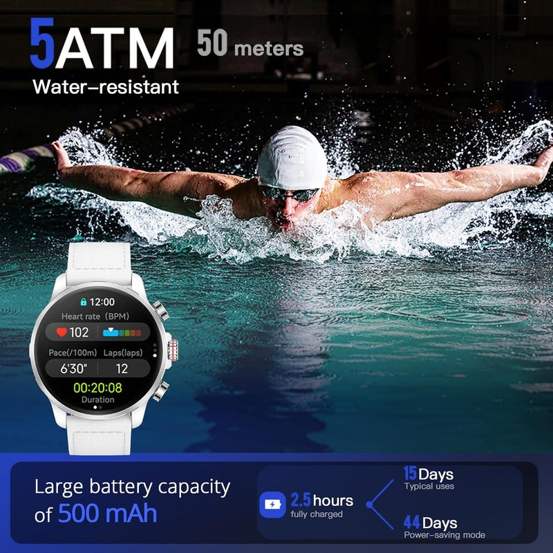 KIESLECT Smart Watch Kr 3 White 47mm, 1.5" AMOLED HD, GPS, Bluetooth Call & Text, 178 Sports Modes, Fitness Tracker, 5ATM Waterproof Fit Men and Women - Image 4