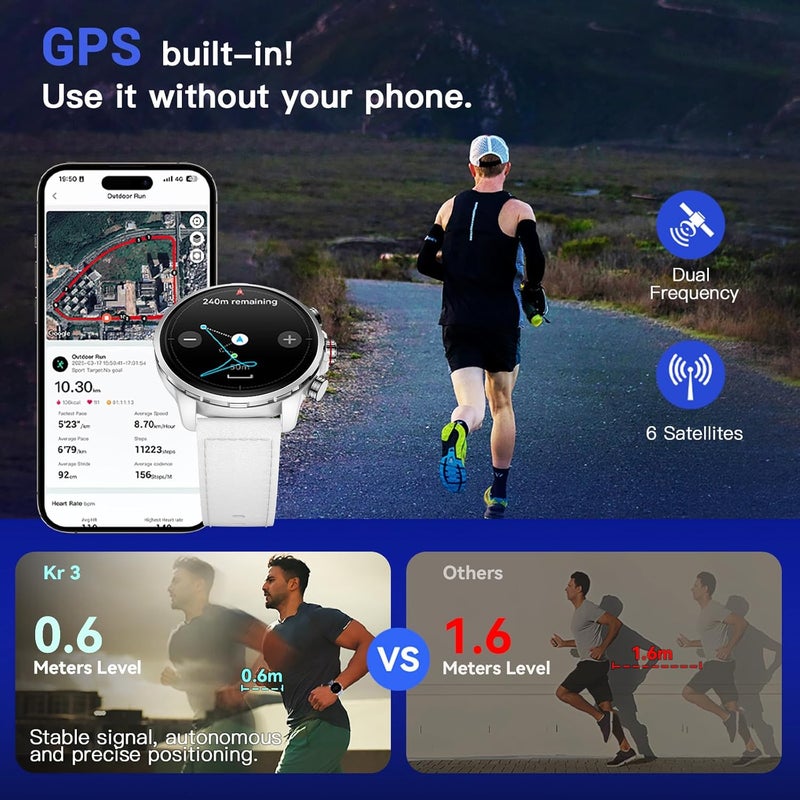 KIESLECT Smart Watch Kr 3 White 47mm, 1.5" AMOLED HD, GPS, Bluetooth Call & Text, 178 Sports Modes, Fitness Tracker, 5ATM Waterproof Fit Men and Women - Image 3