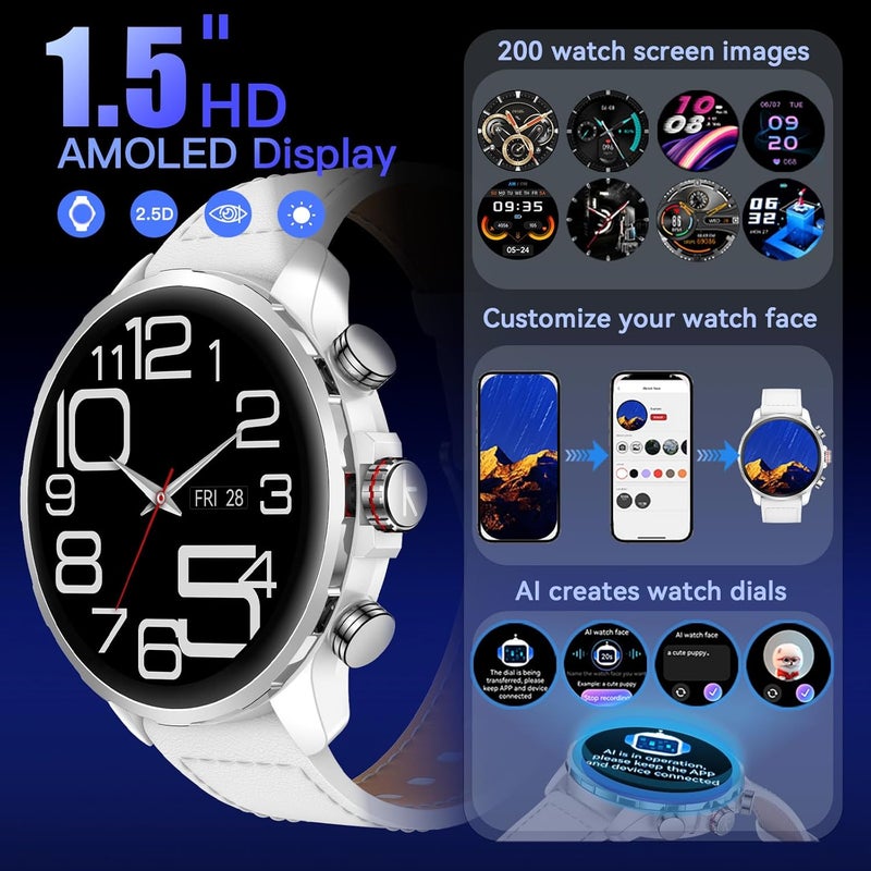 KIESLECT Smart Watch Kr 3 White 47mm, 1.5" AMOLED HD, GPS, Bluetooth Call & Text, 178 Sports Modes, Fitness Tracker, 5ATM Waterproof Fit Men and Women - Image 2