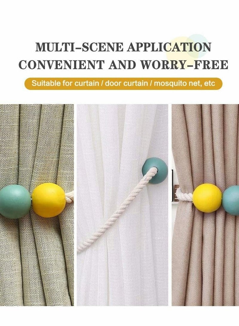 SYOSI رباط ستائر، رباط مغناطيسي قوي، كرة خشبية ملونة 2 حبل مضفر زوج - Image 4