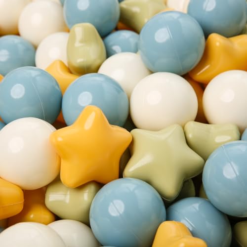 TRENDPLAY Star Ball Pit Balls 50 for Toddlers YellowBall Pit Ball Shapes for Boys Girls Fun Birthday Party Christmas Decoration Cream Colors Mix Yellow Blue Green - Image 1