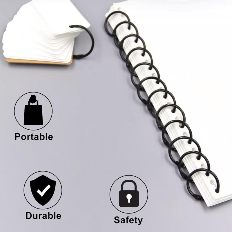 Small Binder Rings: 50 Pack Metal Black - Durable Secure Hold Book Rings for Index Cards Loose Leaf Papers - Image 4