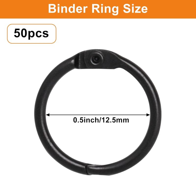 Small Binder Rings: 50 Pack Metal Black - Durable Secure Hold Book Rings for Index Cards Loose Leaf Papers - Image 2