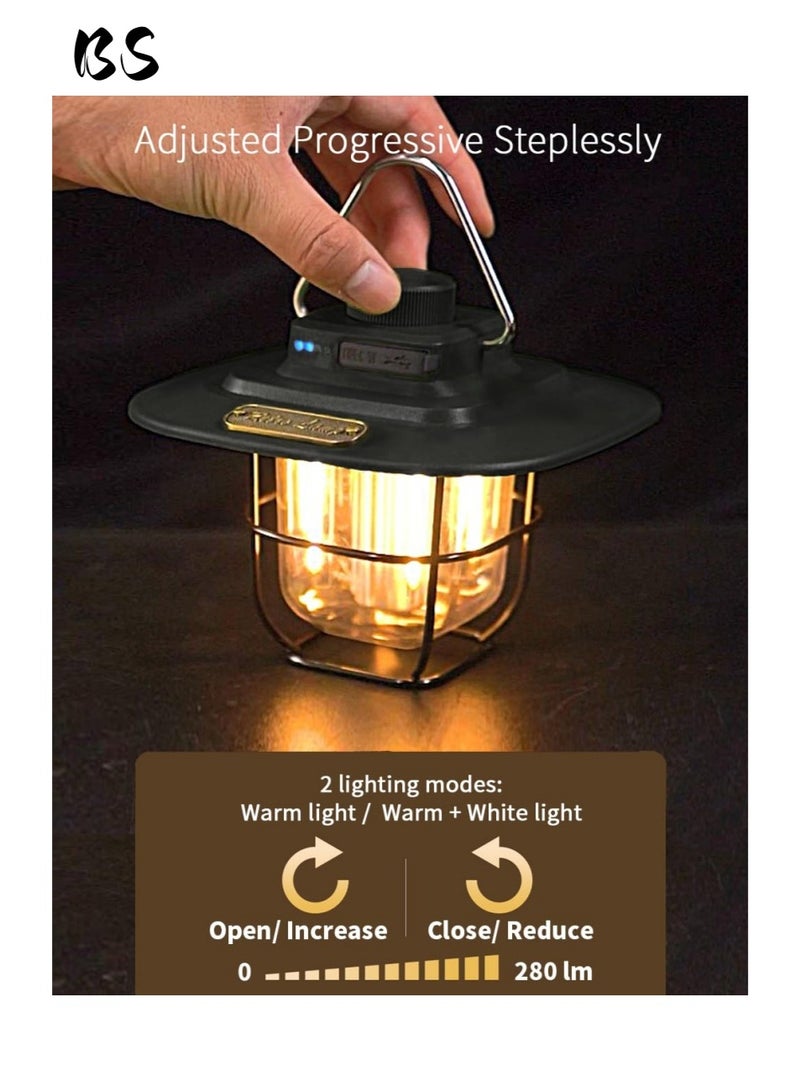 بي إس فانوس تخييم محمول معدني LED أسود | مقبض معدني وغطاء مصباح | تعتيم دوار | وضعان للإضاءة | شحن سريع من النوع C | آمن ومقاوم للماء | مثالي للتخييم والمشي لمسافات طويلة وركوب القوارب والأنشطة الخارجية الأخرى. - Image 3