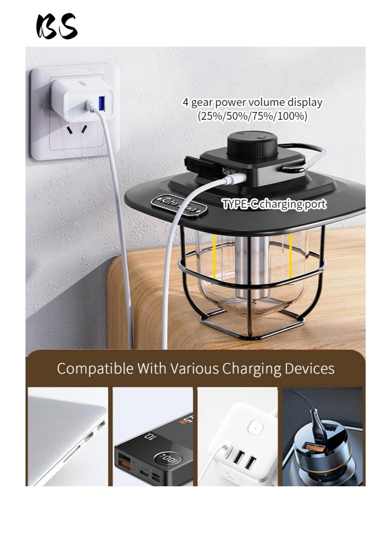 بي إس فانوس تخييم محمول معدني LED أسود | مقبض معدني وغطاء مصباح | تعتيم دوار | وضعان للإضاءة | شحن سريع من النوع C | آمن ومقاوم للماء | مثالي للتخييم والمشي لمسافات طويلة وركوب القوارب والأنشطة الخارجية الأخرى. - Image 5