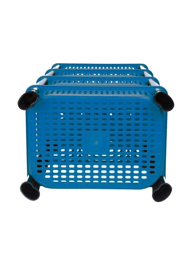 FOROLY Multipurpose Foldable Plastic Storage Rack Basket Stand for Home, Office and Kitchen (Blue, 2 Layer) - Image 5