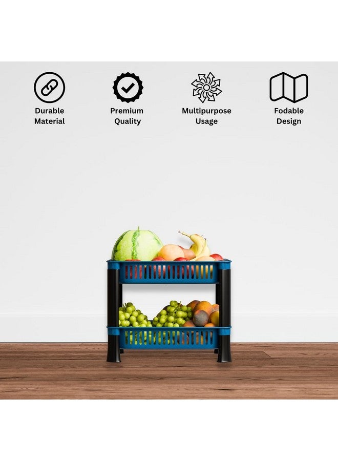 FOROLY Multipurpose Foldable Plastic Storage Rack Basket Stand for Home, Office and Kitchen (Blue, 2 Layer) - Image 3