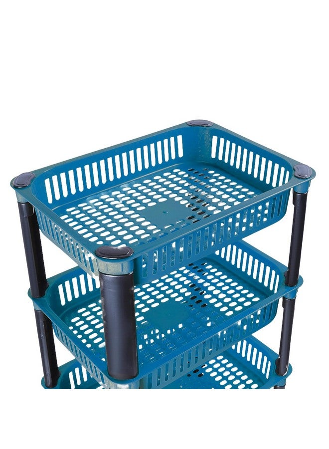 FOROLY Multipurpose Foldable Plastic Storage Rack Basket Stand for Home, Office and Kitchen (Blue, 2 Layer) - Image 4