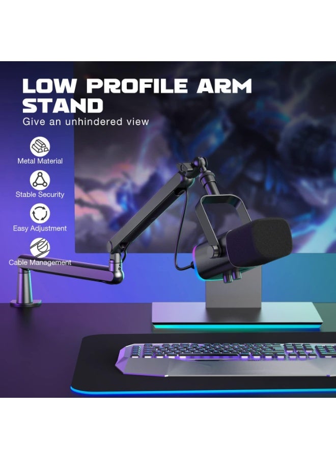 FIFINE Microphone Boom Arm, Low Profile Adjustable Stick Microphone Arm Stand with Desk Mount Clamp, Screw Adapter, Cable Management, for Podcast Streaming Gaming Studio-BM88 - Image 3