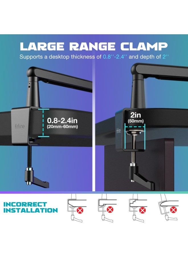 FIFINE Microphone Boom Arm, Low Profile Adjustable Stick Microphone Arm Stand with Desk Mount Clamp, Screw Adapter, Cable Management, for Podcast Streaming Gaming Studio-BM88 - Image 4