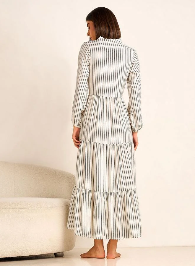 Aadaraya  Aadaraya Night Gown Long Sleeves Striped for Women | Best Price UAE