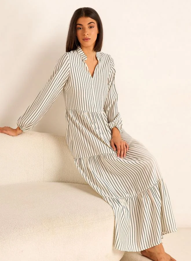 Aadaraya Aadaraya Night Gown Long Sleeves Striped