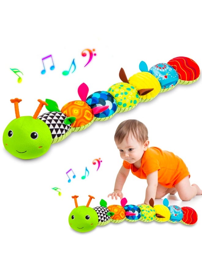 SUZZ Baby Toys Musical Caterpillar, Infant Stuffed Animal with Crinkle, Rattles and Ruler, Sensory Toys and Teething Toys for Newborn Boys Girls Gifts 0 3 6 9 12 Months - Green - Image 1