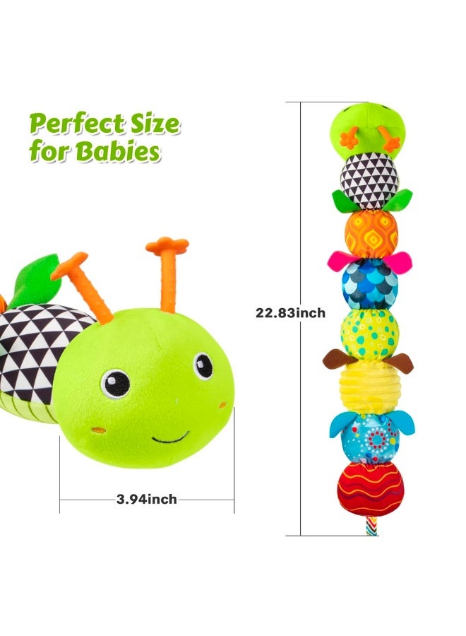 SUZZ Baby Toys Musical Caterpillar, Infant Stuffed Animal with Crinkle, Rattles and Ruler, Sensory Toys and Teething Toys for Newborn Boys Girls Gifts 0 3 6 9 12 Months - Green - Image 2