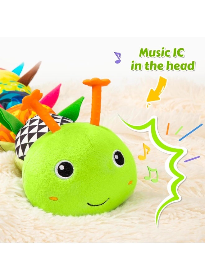 SUZZ Baby Toys Musical Caterpillar, Infant Stuffed Animal with Crinkle, Rattles and Ruler, Sensory Toys and Teething Toys for Newborn Boys Girls Gifts 0 3 6 9 12 Months - Green - Image 3