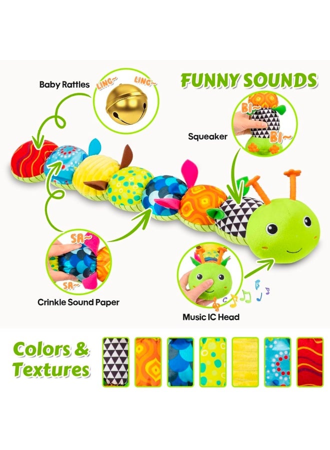 SUZZ Baby Toys Musical Caterpillar, Infant Stuffed Animal with Crinkle, Rattles and Ruler, Sensory Toys and Teething Toys for Newborn Boys Girls Gifts 0 3 6 9 12 Months - Green - Image 4