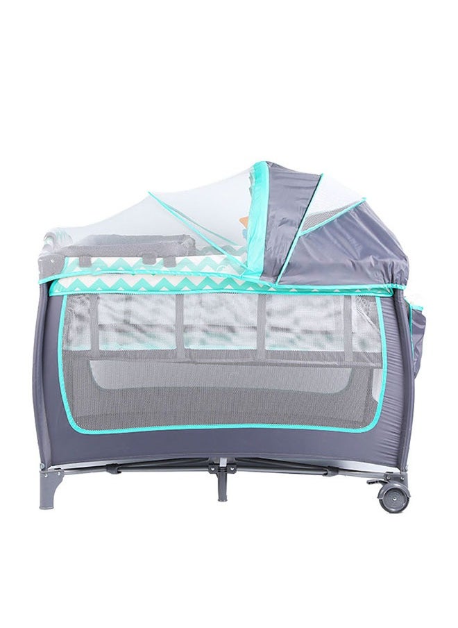 YelaJoy - Multifunctional Foldable Cot With Mosquito Net,Toys and Nappy Table Crib for Bedroom (Green/Grey) - Image 1