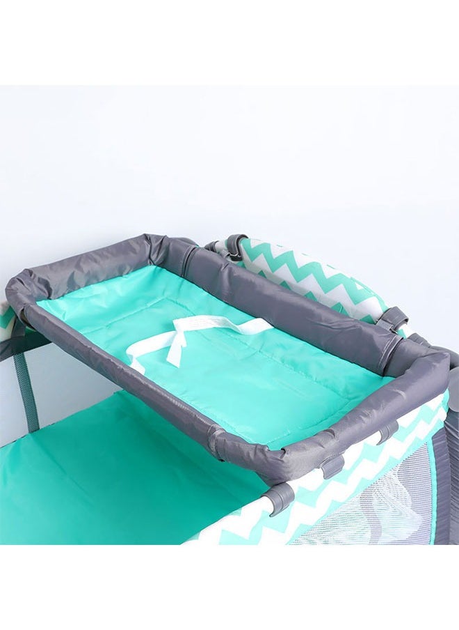 YelaJoy - Multifunctional Foldable Cot With Mosquito Net,Toys and Nappy Table Crib for Bedroom (Green/Grey) - Image 1
