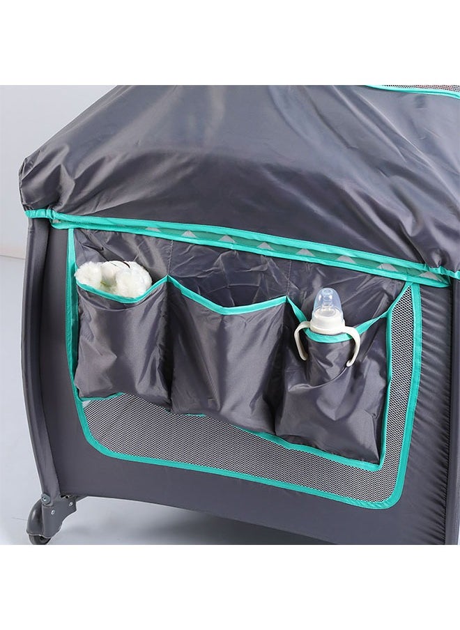 YelaJoy - Multifunctional Foldable Cot With Mosquito Net,Toys and Nappy Table Crib for Bedroom (Green/Grey) - Image 1