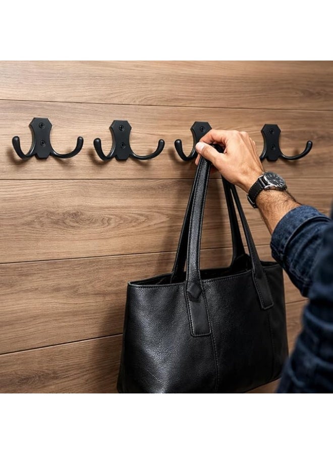 5-Pack Double Metal Wall Hooks with Mounting Screws, Heavy-Duty Coat Hooks for Clothes, Coats & Bags, Stylish Black Wall-Mounted Hook Rack for Home & Office - Image 3