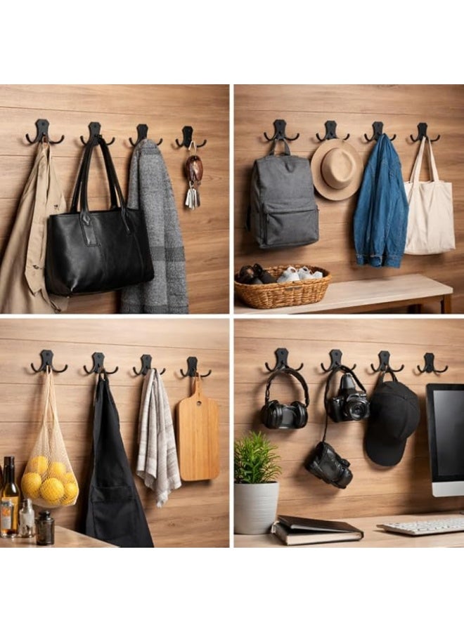 5-Pack Double Metal Wall Hooks with Mounting Screws, Heavy-Duty Coat Hooks for Clothes, Coats & Bags, Stylish Black Wall-Mounted Hook Rack for Home & Office - Image 4