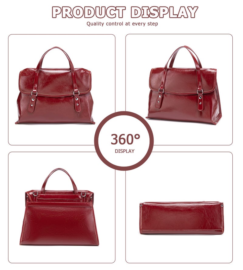 My Friday myfriday Chic PU Leather Work Tote Shoulder Bag for Women Casual Business Office Briefcase Handbag with Detachable Strap (Red) - Image 5