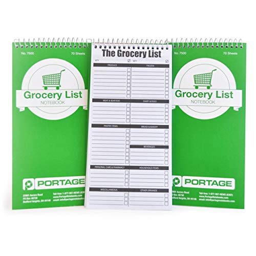 Portage Grocery List Notepad – Spiral Top Shopping List Pad with Lined Paper & Checklist for Shopping, 4 x 8 Inches, 140 Pages, 70 Sheets (Pack of 3) - Image 1