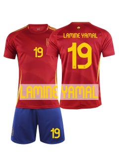 M MIAOYAN European Cup national team Spain jersey Yamal No. 19 fan home children's football jersey set  - Image 1