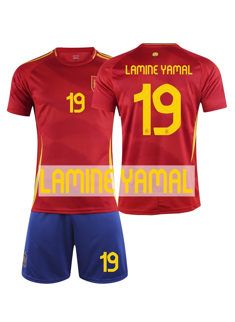 M MIAOYAN European Cup national team Spain jersey Yamal No. 19 fan home children's football jersey set  - Image 1