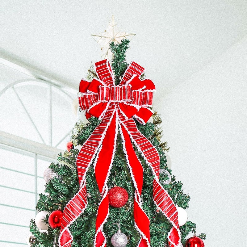 Sailup Christmas Tree Topper Christmas Wreath Bow, 52 * 13 inches Large Tree Toppers Bows with White Polyester Edge Gift Bow for Xmas Ornament Holiday Home Wedding Thanksgiving Indoor/Outdoor Decor - Image 3